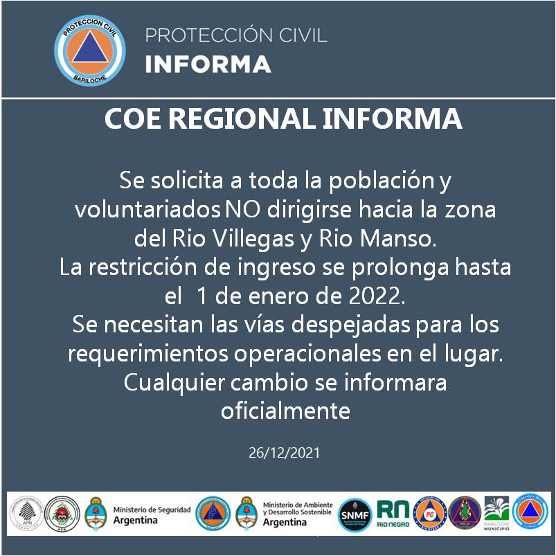 INCENDIO COMPLEJO LAGO MARTIN REPORTE DE SITUACION N&deg; 4 COE REGIONAL / 26-12-21 / HORA DE CIERRE 18:00hs.