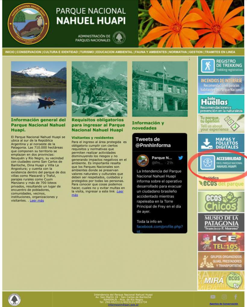 Accesibilidad en la p&aacute;gina del Parque Nacional