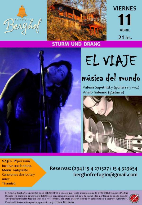 Valeria Sapetnitzky (voz) y Arielo Galeano (guitarra), presentando El Viaje.