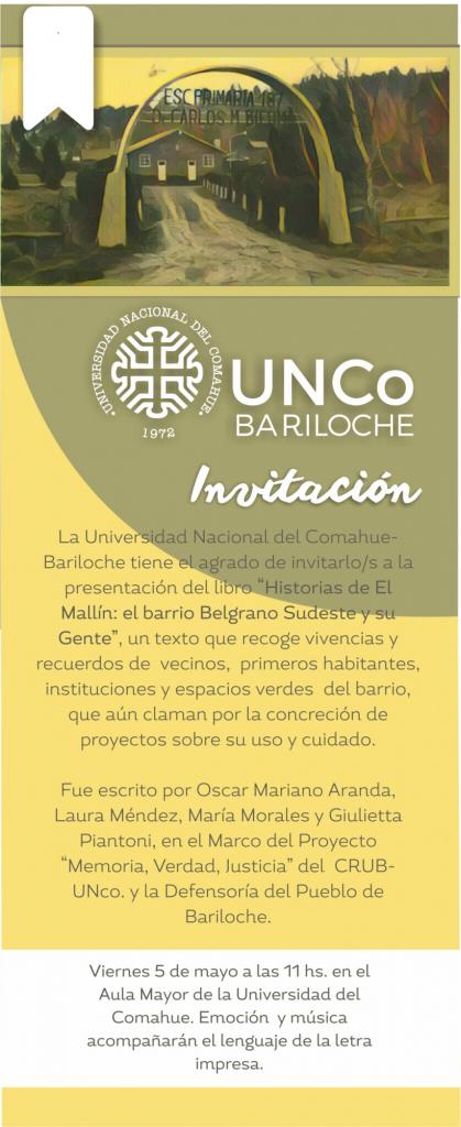 Recordatorio: Presentaci&oacute;n del libro Historias de El Mall&iacute;n: el barrio Belgrano Sudeste y su Gente