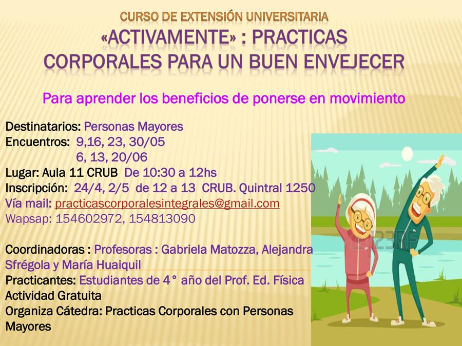 Activamente": Pr&aacute;cticas corporales con personas mayores para un buen envejecer