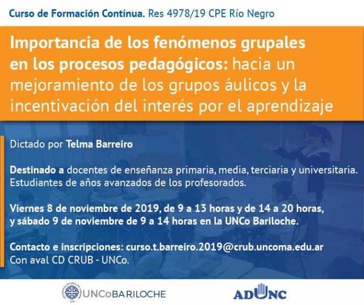 Curso de Formaci&oacute;n Cont&iacute;nua: Importancia de los fen&oacute;menos grupales en los procesos pedag&oacute;gicos