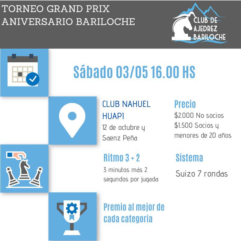 AJEDREZ  EL GRAND PRIX ANIVERSARIO DE S.C. DE BARILOCHE SE JUGAR&Aacute; EL S&Aacute;BADO 3 DE MAYO