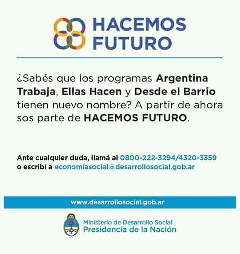 Información para los titulares HACEMOS FUTURO (Ex-Argentina Trabaja)