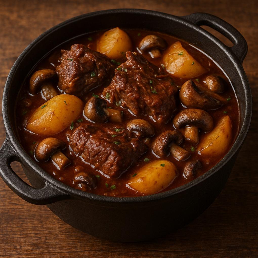 Receta: Guiso Patag&oacute;nico de Cordero al Vino Tinto con Papas y Hongos