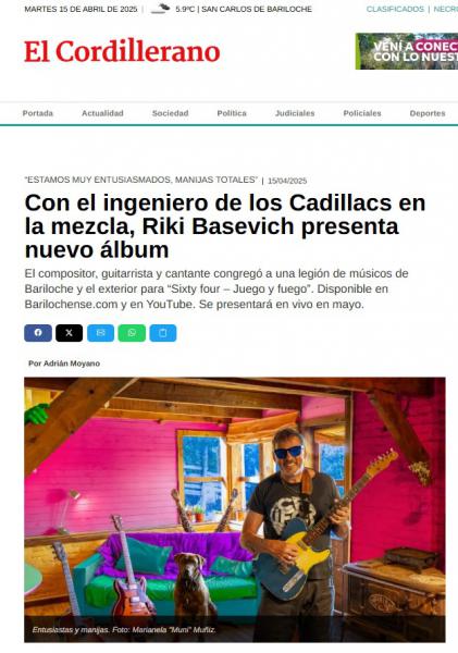 Con el ingeniero de los Cadillacs en la mezcla, Riki Basevich presenta nuevo &aacute;lbum | Diario El Cordillerano